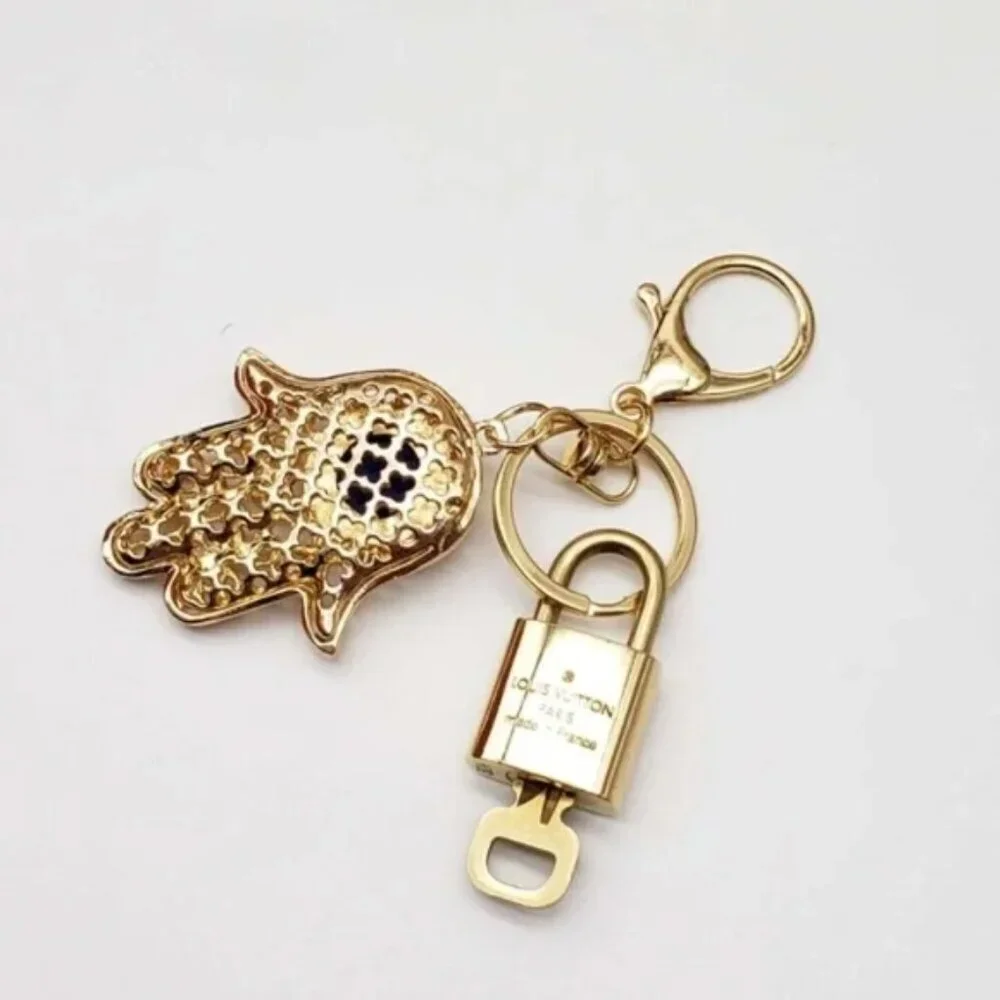 LV Gold Padlock 🔑 Authentic Louis Vuitton Charm + Unbranded Evil Eye Keychain - Picture 3 of 6